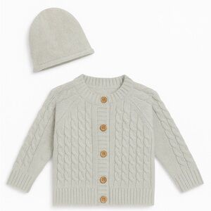 Kids Gray Cable Knit Cardigan and Hat Set